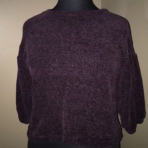 Dark Purple Puffed Sleeve Sweater